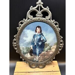 Blue Boy Gainsborough Baroque Ornate Oval Brass Frame Convex Glass Italy